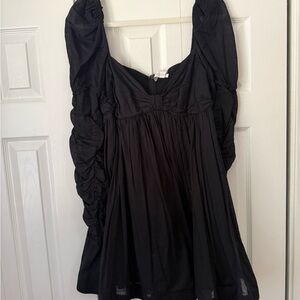 Zimmermann Black Ruched-Sleeve Square Neck Tunic